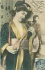Image 1 - young woman in Japanese dress faces front playing old style musical instrument