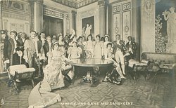 MME.REJANE DANS MME. SANS-GENE large group of actors & actresses behind table, mid-distant view