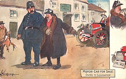OWING TO LIQUIDATION policeman escorts unsteady driver who has been in a pub