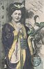 Image 1 - young woman in Japanese dress faces front smoking cigarette using long holder, head erect