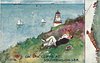 Image 11 - couple lie on grassy cliff, lighthouse behind