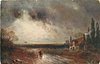 Image 1 - woman walking with child on road, cottage right, signpost behind & left of woman