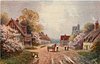 Image 5 - man leading horse & cart away on village road, two woman near, many houses on both sides