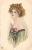 Image 1 - head & shoulders of pretty girl facing left looking front, red rose corsage