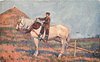 Image 1 - boy rides sideways on horse pulling farm equipment left