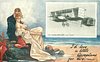 Image 1 - inset THE VOISIN BIPLANE IN FULL FLIGHT couple sit close on rocks, she wears a white dress with red hat & parasol, looks right