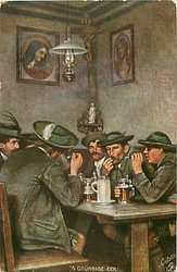 'S GRUABIGE ECK men sit at table drinking & smoking