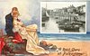 Image 1 - OLD FOLKESTONE. THE HARBOUR couple sit close on rocks, she wears a white dress with red hat & parasol, looks right