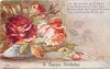 Image 1 - A HAPPY BIRTHDAY bowl left with three open roses, many others, two buds right on table