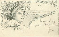 head left, facing right, she looks up & front, seascape background
