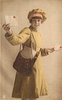 Image 1 - uniformed postlady delivering letters, faces right, looks forward, holds up letter in her right hand, others in her left hand