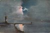 Image 1 - night seascapes, moon behind clouds over shore-line, windmill left