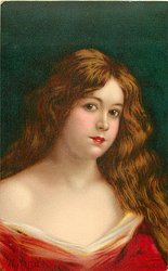 head & shoulder study, off shoulder dress, faces slightly right, looks front (Dorothea in English set)