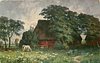 Image 1 - thatched cottage, red walls, partly behind trees, cow in meadow front