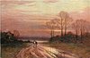 Image 3 - distant man on horseback with another horse, sunset scene, house with chimney smoke on left