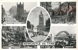5 insets GRAINGER STREET AND ST. JOHN'S CHURCH/JESMOND DENE/NEWCASTLE CATHEDRAL/STEPPING STONE , JESMOND DENE/ THE TYNE BRIDGE