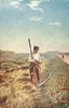 Image 1 - man stands at edge of corn fields, scythe in front, road far right
