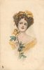 Image 1 - head & shoulders of pretty girl facing front looking up/left, holding yellow rose