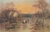Image 1 - two cows led forward by man, buildings left behind