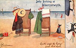 QUITE SAFE TO HANG YOUR HAT HERE hats & robes hung on chairs whilst owners bathe
