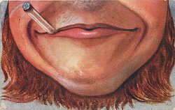chin and mouth smoking cigarette