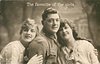 Image 1 - soldier between two girls, soldier without hat, all three face forward, left girl has hand on soldier's arm