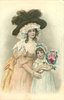 Image 1 - elegantly dressed woman stands left of her child who carries large bouquet
