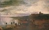 Image 1 - river left, six people in foreground, boat beached behind, very distant village behind right