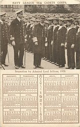 Admiral & 2 officers left, boys on parade right & back
