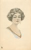 Image 1 - girl with brown hair wearing blue dress with orange trim faces right & looks front