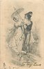 Image 1 - young man holds umbrella over girl on left, she holds up her skirts in the wet