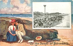 inset GREAT YARMOUTH. BEACH FROM BRITANNIA PIER couple find secluded place behind rocks