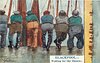 Image 11 - six fishermen lined up facing away, comes with & w/o WAITING FOR THE SMACKS or WEIGHTY SMACKS DISCHARGED DAILY for ILFRACOMBE only