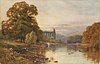 Image 1 - river between treed banks, two large trees & ruined church to left