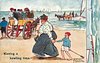 Image 1 - large mother pulls unhappy child up the beach, BOAT CART behind left