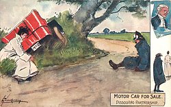 DISSOLVING PARTNERSHIP girl sits behind car in ditch next to a large tree, driver sits in the road