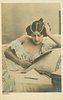Image 1 - DERVAL woman with pearls on head, lies in bed reading book