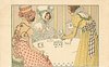 Image 1 - two bonnetted ladies take tea at table, third stands and pours
