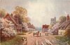Image 1 - man leading horse & cart away on village road, two woman near, many houses on both sides
