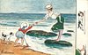 Image 1 - child extends a helping hand to pretty girl on rock cut off by the sea