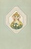 Image 1 - head & shoulders study of golden haired brunette in green dress looking & facing front