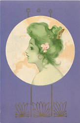 faces & looks left, gold ornament behind hair