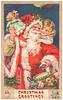 Image 1 - CHRISTMAS GREETINGS, Santa with a little girl on one shoulder and a doll on the other, many toys