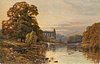 Image 2 - river between treed banks, two large trees & ruined church to left